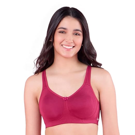NYKD Cotton Anti-Microbial Side Support Shaper Bra for Women Non-Padded, Non-Wired, Full Coverage with Contoured Lift & Wide Straps – NYB169, Berry